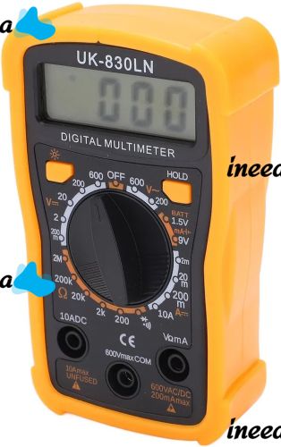 Digital Multimeter Tester Digital UK-830LN DT 830 LNv Universal Handheld Current, Voltage and Resistance Tester with Display DT-830 Yellow