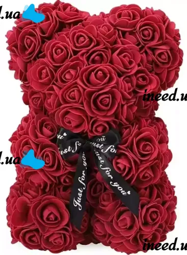 Маленький мишка из искусственных 3D роз Teddy Bear de Luxe 25 см Burgundy, бордовый медведь Тедди