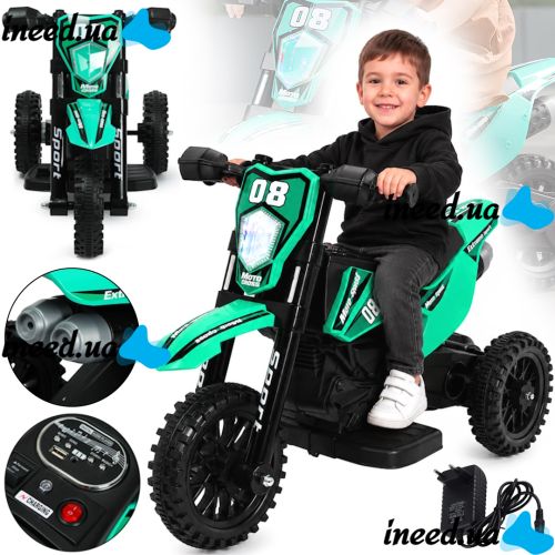Детский электромотоцикл Cool Mountain 26X-130 Зеленый электрический байк на аккумуляторе с LED подсветкой, музыкой для детей от 2-х лет до 25 кг