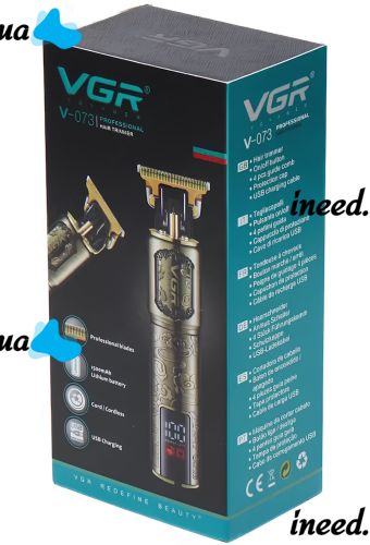 Аккумуляторная машинка для стрижки волос VGR V-073 беспроводной мужской окантовочный USB триммер для бороды и усов со сменными насадками и дисплеем