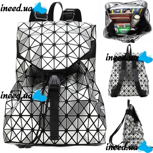 Спортивный женский геометрический рюкзак, Bao Bao Geometric Issey Miyake Silver Style, Маленький модный серебристый портфель Бао Бао из экокожи