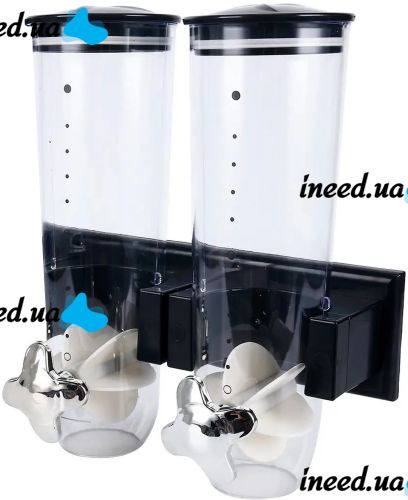Настенный двойной диспенсер для хранения круп Double Dispenser 2 дозирующих цилиндра, емкость для сыпучих продуктов с дозатором и порционной чашей 