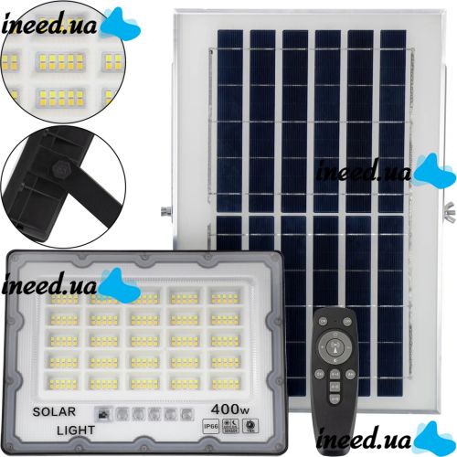 Уличный настенный светильник прожектор Solar Wall Lamp JX-007 400W на солнечной батарее с пультом, Фонарь с датчиком движения и солнечной панелью