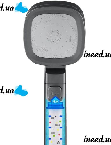 Квадратная насадка высокого давления Water Shower Head RD-3042 4 режима с кнопкой включения для душа, лейка с переключателем и фильтром Черная