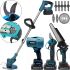 Набір електроінструментів Makita 24V 4в1 акумуляторний секатор DUP365, пила DUC155Z і газонокосарка UR100DZ, повітродувка DAS180Z з 2 акумуляторами