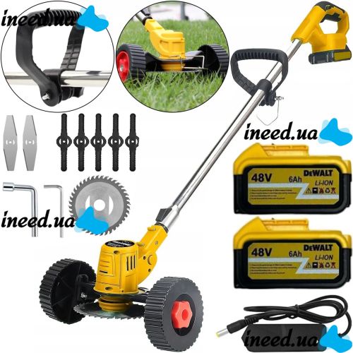 Аккумуляторная газонокосилка триммер DeWalt DCMST156N 48v с колесами для покоса травы и кустов, Беспроводная коса Деволт для стрижки газона