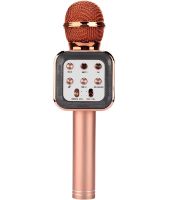Беспроводной микрофон караоке Wster WS-1818 Bluetooth USB AUX FM со встроенной колонкой и функцией изменения голоса на аккумуляторе в чехле Розовый