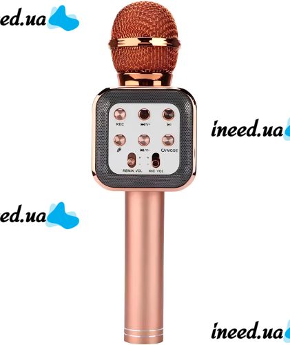 Беспроводной микрофон караоке Wster WS-1818 Bluetooth USB AUX FM со встроенной колонкой и функцией изменения голоса на аккумуляторе в чехле Розовый