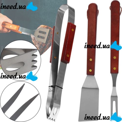 Набор принадлежностей Kemping Slim G-05 3в1 вилка лопатка щипцы для барбекю, Кулинарный комплект GP-4280 3 предмета для пикника из нержавеющей стали