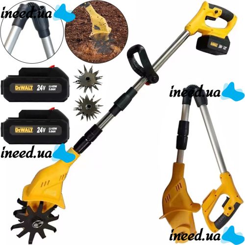 Аккумуляторный ручной культиватор Dewalt DWOAS3CL для рыхления и прополки огорода Беспроводной электрокультиватор Деволт с 2 аккумуляторами для сада