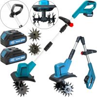 Makita HA-1039 cordless hand cultivator for loosening and weeding the vegetable garden, Cordless electric cultivator with 2 batteries for garden Blue