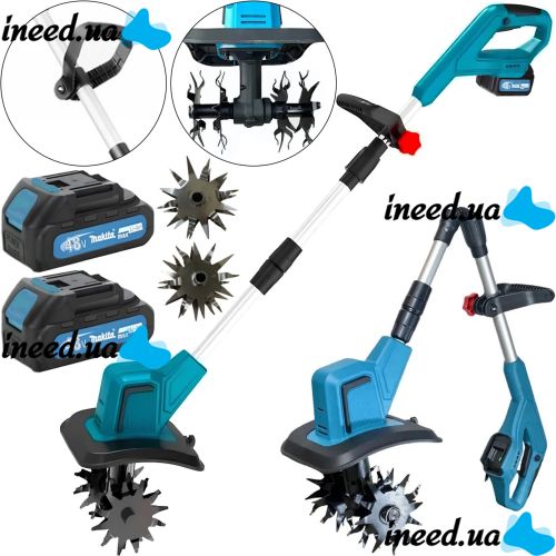 Makita HA-1039 cordless hand cultivator for loosening and weeding the vegetable garden, Cordless electric cultivator with 2 batteries for garden Blue