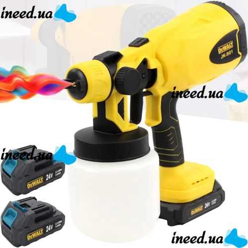 Аккумуляторный краскораспылитель краски DeWalt JK-SG1 с регулировкой ширины покраски Беспроводной краскопульт пульверизатор Деволт с 2 аккумуляторами