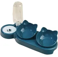 Тройная кормушка для воды с кормом Cat Bowl with Water Dispenser с автоматической поилкой 500мл для собак и кошек, Поилка с двумя мисками для корма