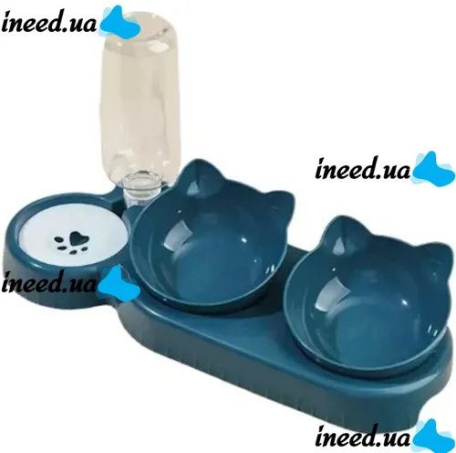 Тройная кормушка для воды с кормом Cat Bowl with Water Dispenser с автоматической поилкой 500мл для собак и кошек, Поилка с двумя мисками для корма
