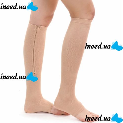 Компрессионные гольфы от варикоза Zip Sox, облегающие лечебные чулки, носки для фиксации лодыжек Зип Сокс со змейкой, Бежевые S/M, L/XL