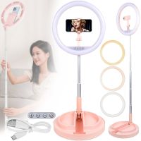 Настольная кольцевая LED лампа на штативе Live Light JM-01 29 см селфи кольцо с подсветкой и держателем для телефона для фото и видео USB Розовое