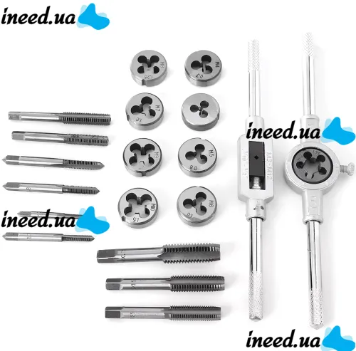Набор метчики и плашки Tap and Die Set M3-M12 20 штук комплект стальных метчиков и плашек для нарезания метрической резьбы в кейсе мечек и лерка