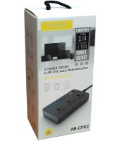 Сетевой фильтр Power Socket AR-CP02 3000W на 3 розетки 6 USB 1.8 м электрический удлинитель переноска с выключателем для подключения приборов к сети