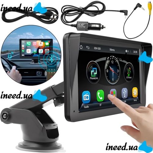 Автомобильный сенсорный монитор Carplay CJ-PTC208 7" портативный экран на присоске 1024х600 дисплей на лобовое стекло в машину CarPlay IOS Android