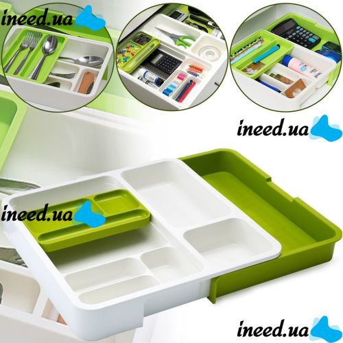 Универсальный раздвижной органайзер Expandable Drawer Organizer 34Х36.5Х5.5 см для кухонных столовых приборов, ложек и вилок в выдвижной ящик