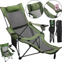 Раскладное кресло шезлонг Lesko SW233 Green до 150 кг с подстаканником для кемпинга 170x62 см, Складной лежак раскладушка для дачи в чехле Зеленый