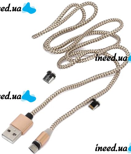 Магнитная зарядка для телефона Hoco X-Cable Magnetic 3 в 1 круглый USB кабель micro lightning type-c 1 м шнур с LED подсветкой M3 для Android IOS