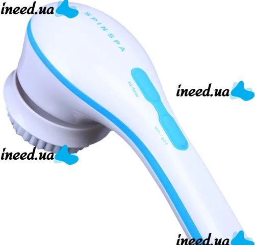 Spin Spa 5-in-1 massage brush for washing and cleansing the face and body, electric massager for shower, bathtub, massager brush with replaceable nozzles White
