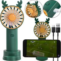 Настольный аккумуляторный вентилятор с рожками Mini Fan KL-FN20 с подсветкой и подставкой под телефон, Ручной мини вентилятор от аккумулятора