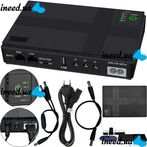 Источник бесперебойного питания ИБП UPS DC1018P для WI-Fi роутера 5V 9V 12V Power Bank 10400 mAh, бесперебойник 18W для модема коммутаторов и камер