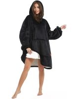 Hoodie Huggle Hoodie Ultra Plush Blanket 2 in 1 Unisex Oversize Hoodie Hoodie Plush Plaid with Fleece Sleeves 74X110 cm Black