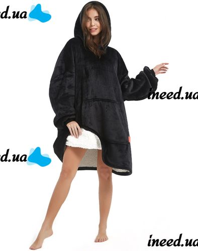 Hoodie Huggle Hoodie Ultra Plush Blanket 2 in 1 Unisex Oversize Hoodie Hoodie Plush Plaid with Fleece Sleeves 74X110 cm Black