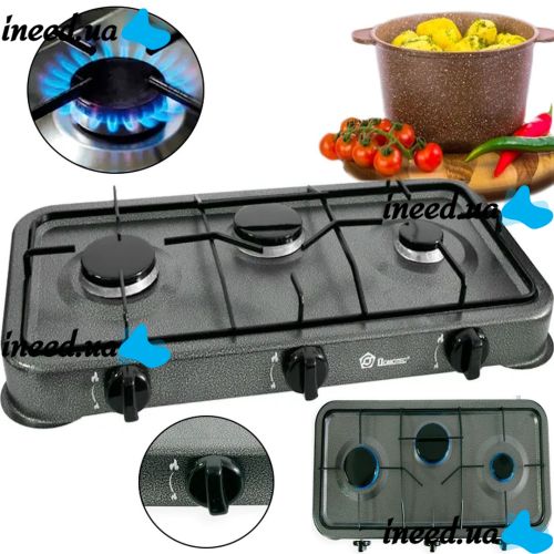 Domotec MS-6603 Table gas burner for 3 burners Portable three-burner gas stove Table cooking surface for bottled gas