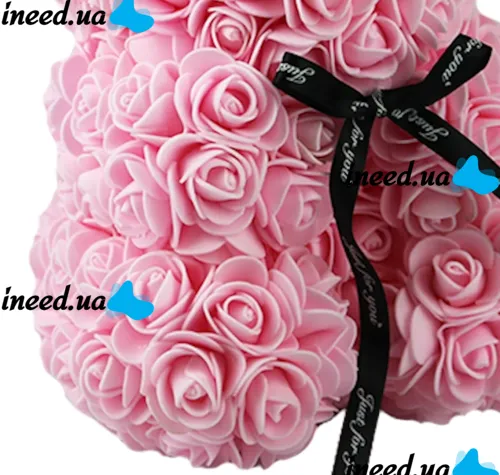 Маленький мишка из искусственных 3D роз Teddy Bear de Luxe 25 см Pink, розовый медведь Тедди