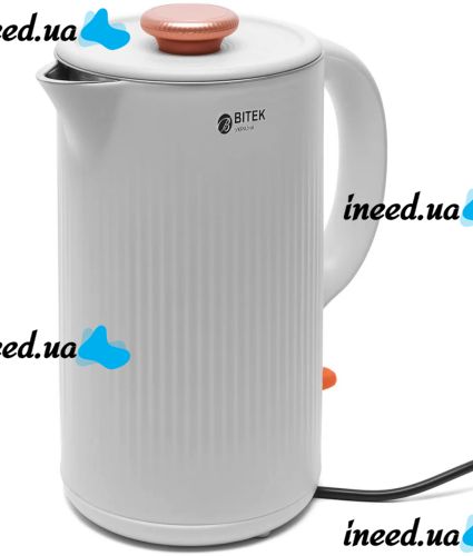 Bitek BT-7848W 2 liter 1500W tabletop kitchen electric kettle Bitek BT7848W electric disc kettle with auto shut-off and 360° swivel White