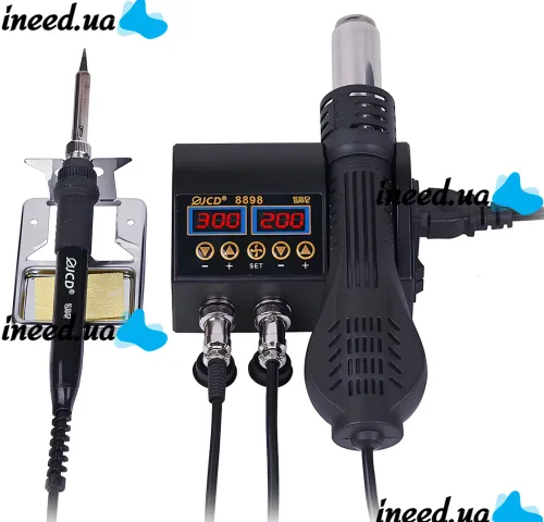 Термовоздушная паяльная станция JCD 8898 2в1 паяльник 80W и термофен 750W с регулировкой температуры и дисплеем для пайки SMD и ремонта электроники