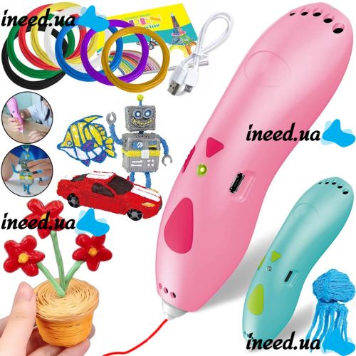 Аккумуляторная ручка с трафаретами 3D Painting Pen K9901 500 mAh беспроводная низкотемпературная 3Д ручка для объемного рисования моделей пластиком
