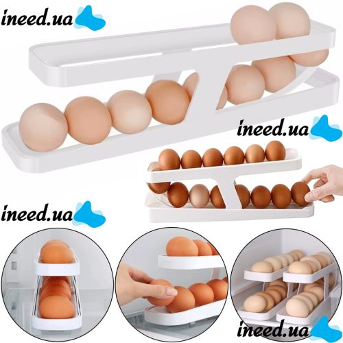 Полка органайзер для хранения яиц Egg Dispenser AND568 двухуровневый пищевой контейнер с автоматической подачей, лоток в холодильник на 2 уровня