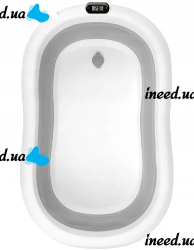 Складная детская ванна для купания Smart Babyhood BH-334G раскладная ванночка для младенцев с LED термометром, подушкой и ручкой для душа Серая