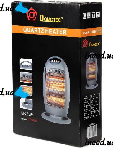 Напольный инфракрасный галогенный обогреватель Domotec MS-5951 1200W 3 режима мощности, настольный кварцевый электрообогреватель от сети 1200 Вт