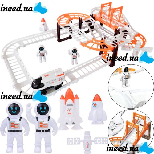 Конструктор космический автотрек Outer Space Track LT243173 со звуковыми эффектами и светом с шатлом, мостом и космонавтами 888-86 42 детали Белый