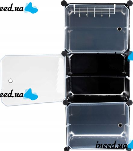 Складной шкаф органайзер для обуви Storage Cube Cabinet D1-3 42х32х95см пластиковая тумба с дверцами на 3 секции и 6 полочек для одежды Черная