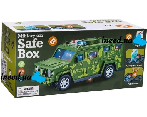 Детская копилка сейф Military Car Safe Box YJ847 купюроприемник, банкомат, электронная военная машинка для денег с кодовым замком на батарейках