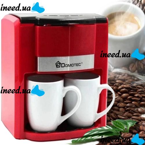 Капельная кофеварка на две чашки Domotec MS-0705 c 2 керамическими чашками, Домашняя электрическая кофемашина для чая и кофе на 0.3 л 500W Красная