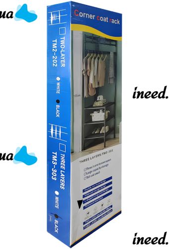 Угловая вешалка для одежды Corner Coat Rack TM2-202 вертикальная стойка с крючками для хранения вещей и двумя полками для обуви 170х43 см White