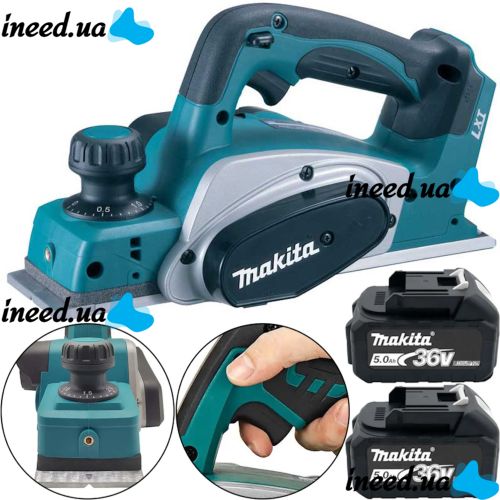 Аккумуляторный рубанок по дереву Makita DKP180 36V 5AH 2 аккумулятора Беспроводной электрорубанок Макита PCP36V 11000 об/мин 36В 5Ач в кейсе Синий