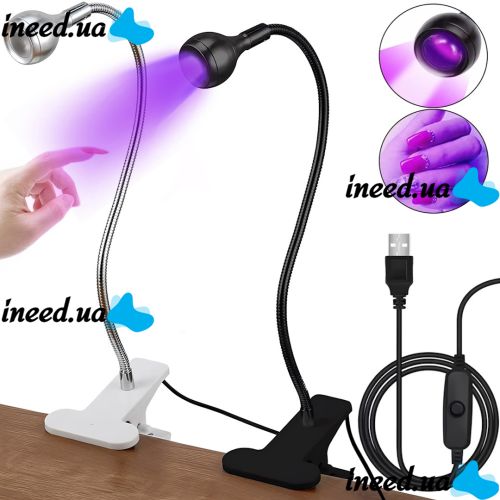 Ультрафиолетовая УФ лампа Fashion UV Nail Curing Lamp AND HA-141 для маникюра 5W настольная LED сушилка на прищепке для гель лака и гелевых типс USB