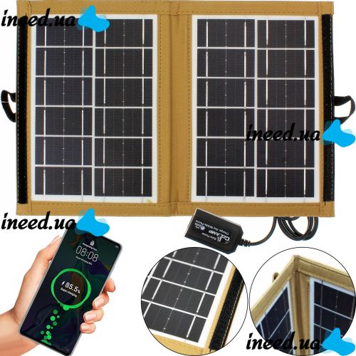 Складная солнечная панель батарея Solar Panel CCLamp CL-670 7W с USB выходом для зарядки телефона, Портативная зарядная станция трансформер от солнца