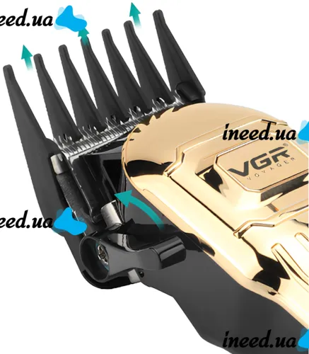 VGR V-268 10W cordless hair trimmer, 3 interchangeable attachments, cordless men's beard and moustache trimmer with LED display USB