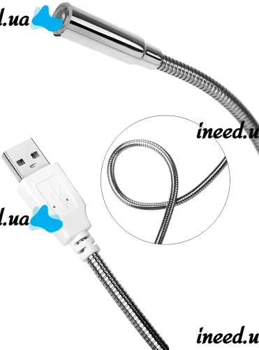 Гибка лампа USB LED Light 35 см для подсветки клавиатуры ноутбука , портативная металлическая подсветка на гибкой ножке для повербанка